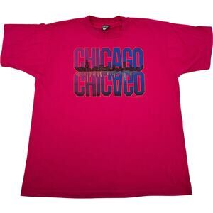 VTG‎ 80s men's pink single stitch Sunburst Sportswear Chicago skyline t shirt XL